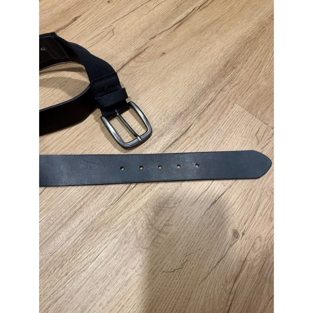 LL Bean Mens Black Genuine Leather Stretch Belt Size 42 Made in UK